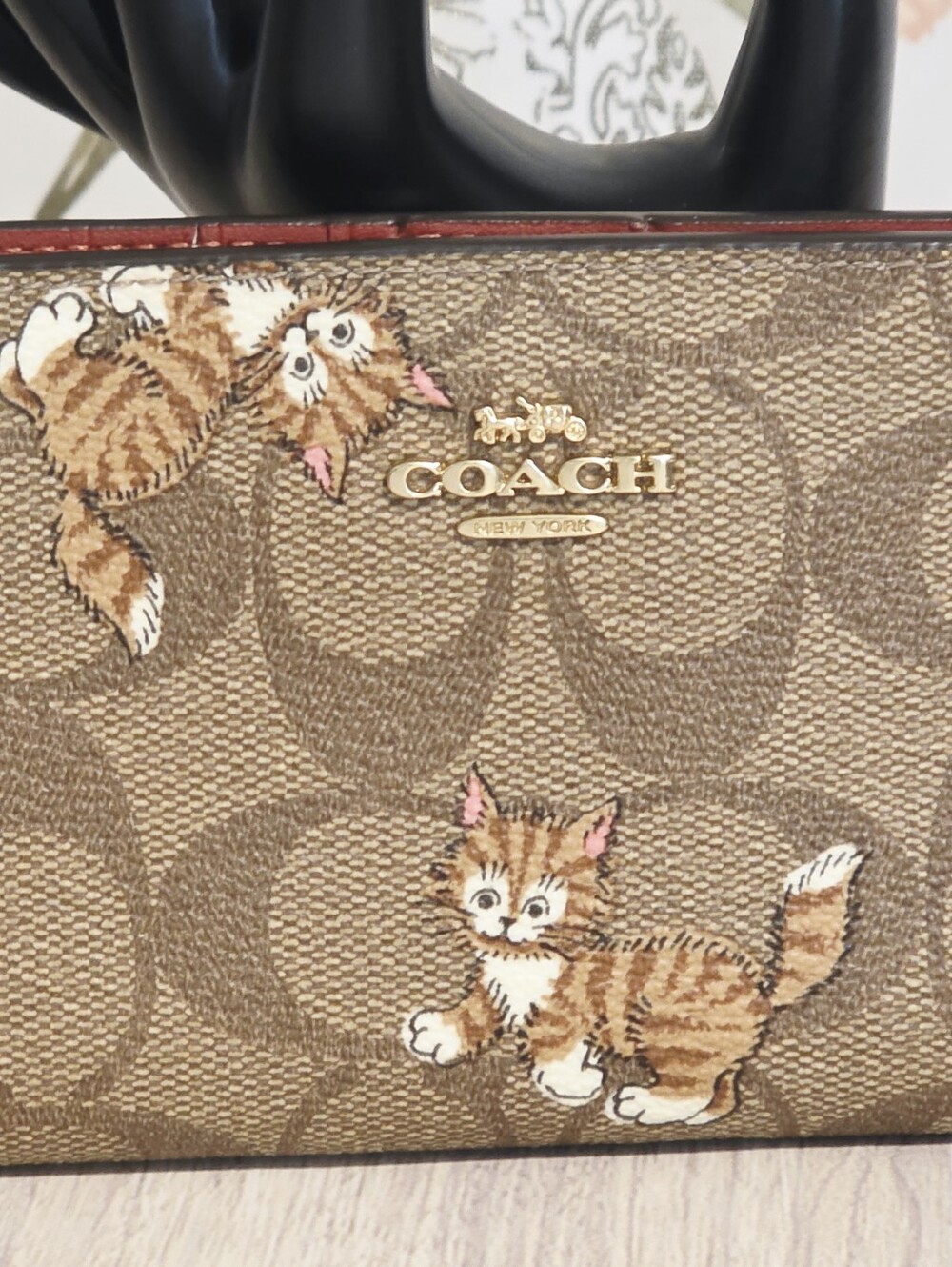 Coach Tabby Cat Kitten Dancing Kitty Long Slim Wallet Cards Bills Coin Sig CC926